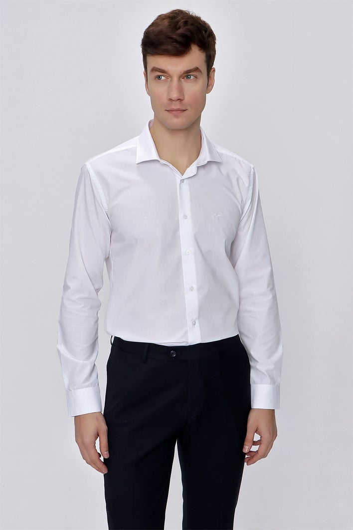 Morven Erkek Beyaz Basic Slim Fit Dar Kesim Gömlek