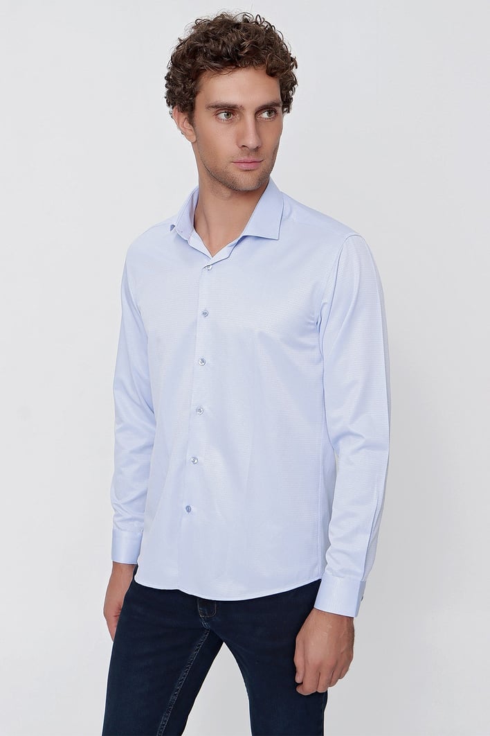 Morven Erkek A. MAVİ Jakar Desen Slim Fit Dar Kesim Gömlek