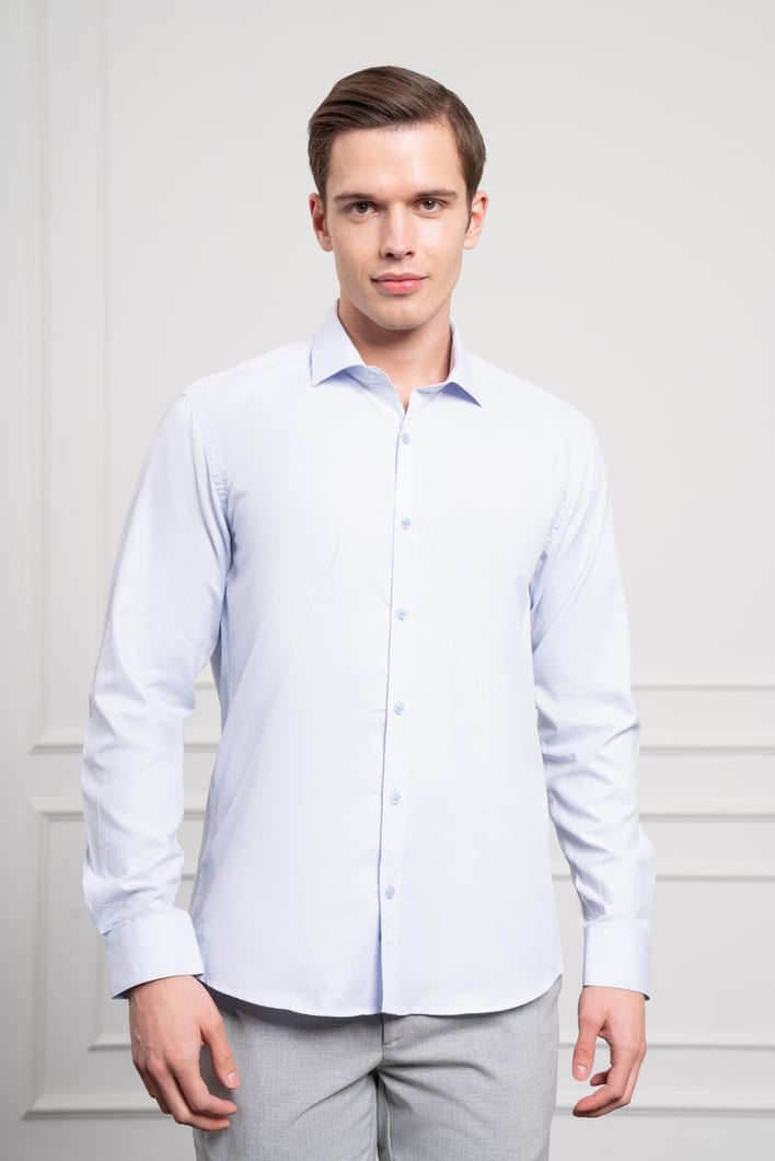 Morven Erkek A. MAVİ Pamuk Trend Slim Fit İtalyan Yaka Gömlek
