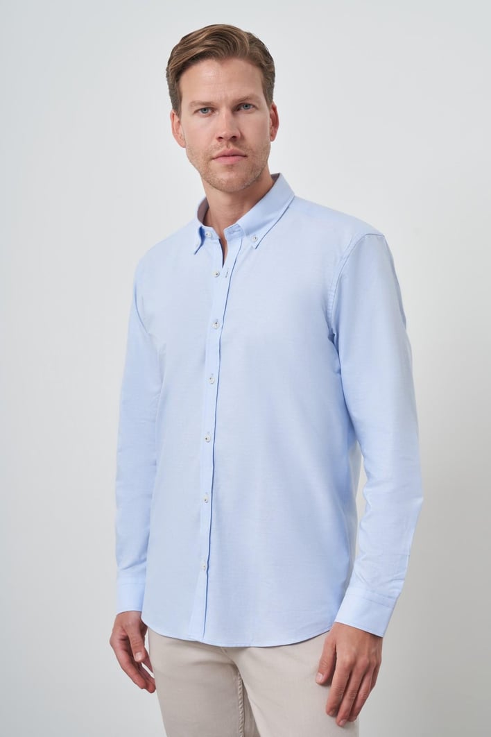 Morven Erkek A. MAVİ Slim Fit Düğmeli Yaka Gömlek