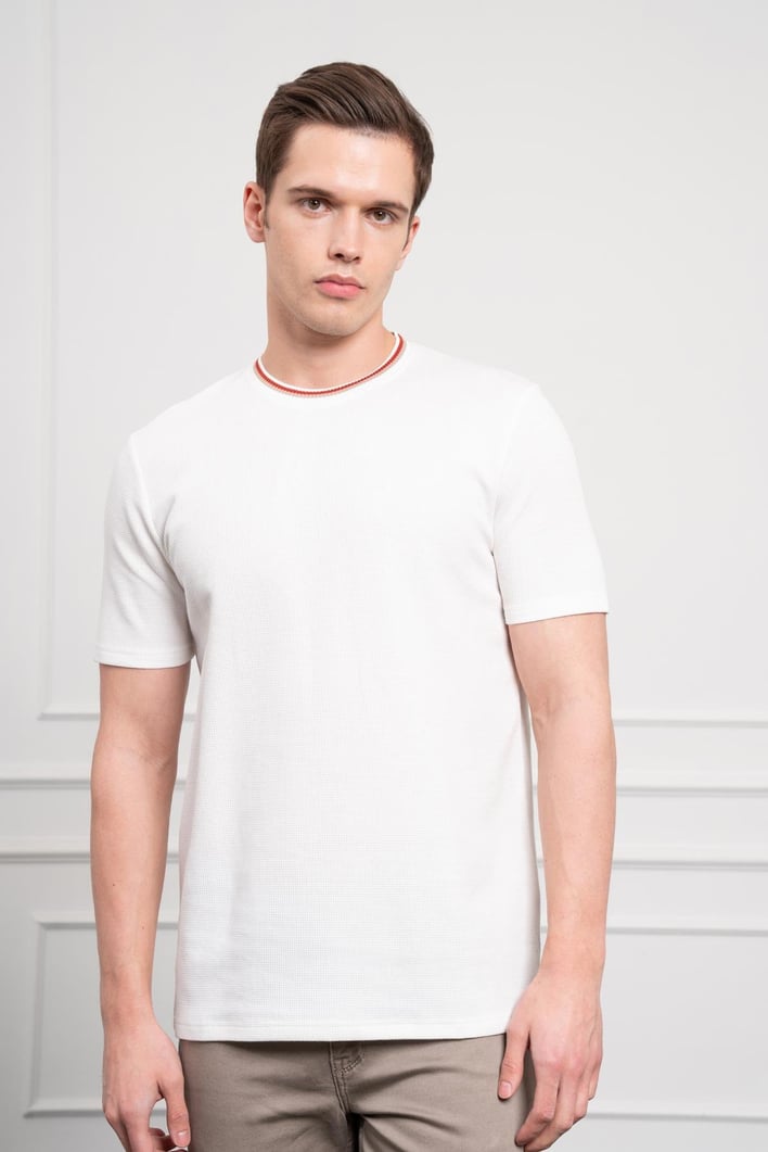Morven Erkek Ekru Trend Bisiklet Yaka Dinamik Fit T-Shirt