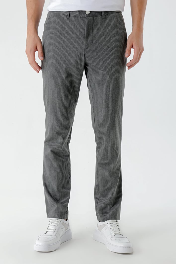 Morven Erkek Füme Poliviskon Trend Çizgili Slim Fit Classic Pantolon