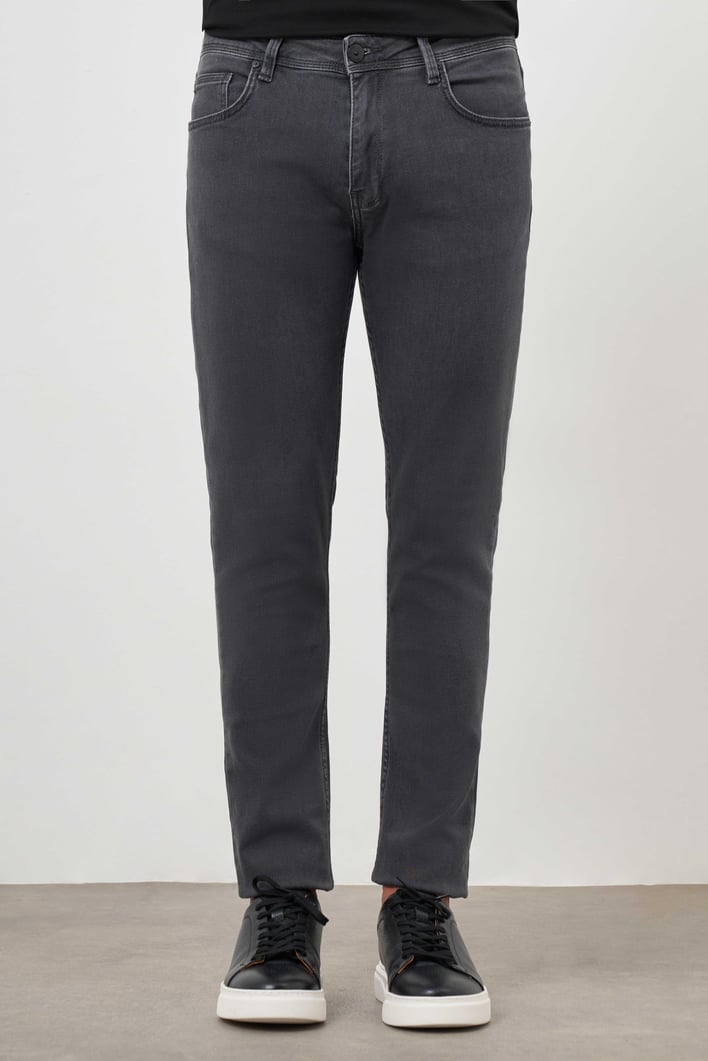 Morven Erkek Gri Denim 5 Cep Slim Fit Jean Kot Pantolon