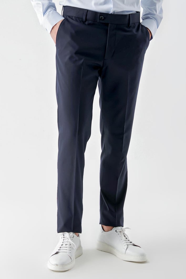 Morven Erkek Lacivert Poliviskon Basic Düz Desen Slim Fit Classic Pantolon