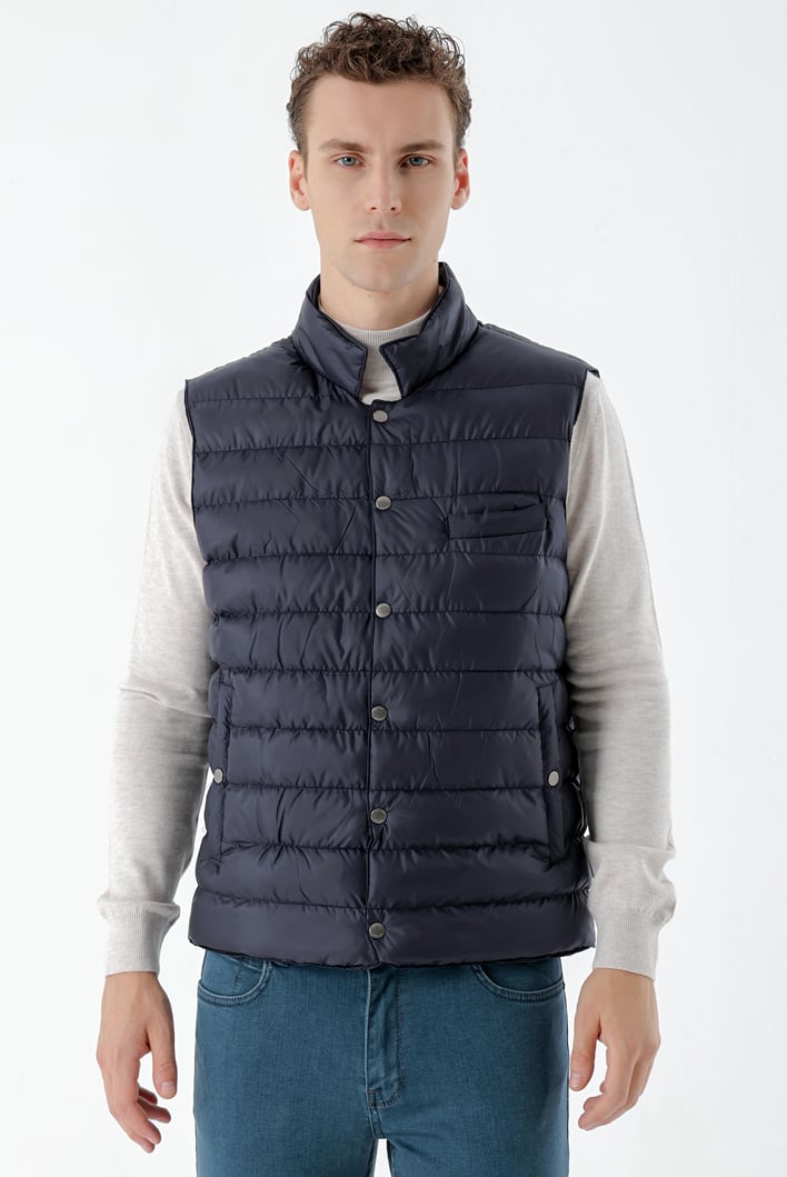 Morven Erkek Lacivert Polyester Çıtçıtlı Kapitone Yelek