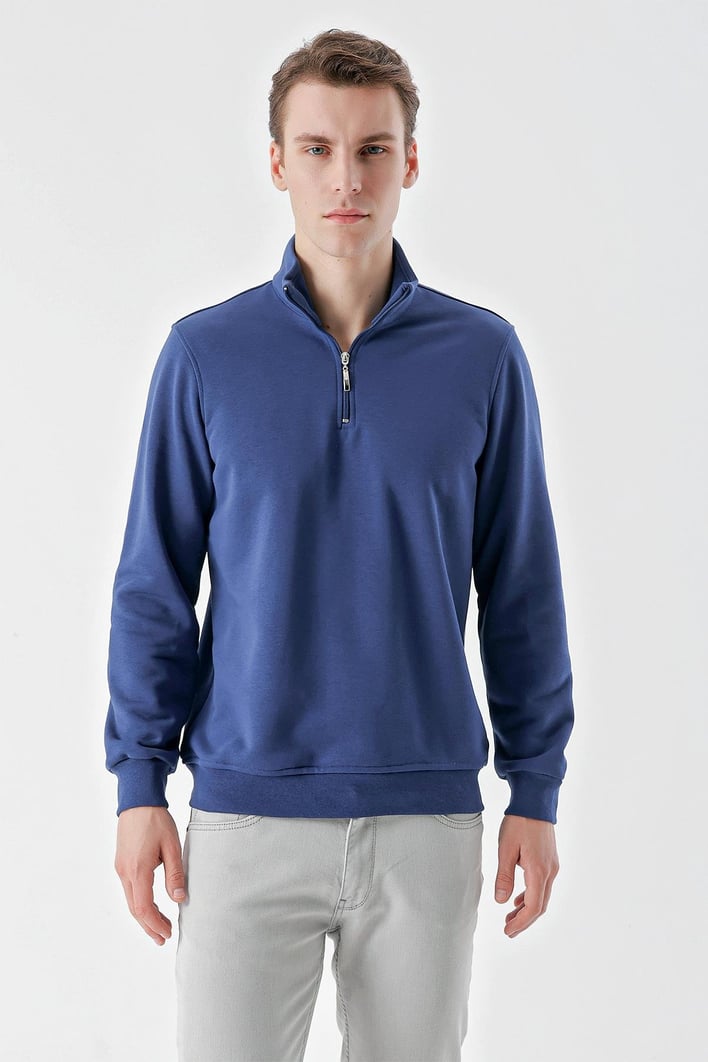 Morven Erkek Marine Trend Fermuarlı Bato Yaka Sweat-Shirt