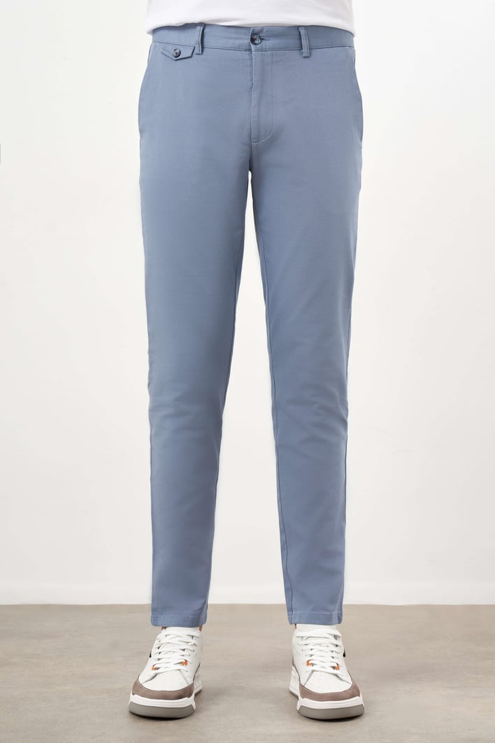 Morven Erkek Mavi Yazlık Pamuk Yan Cep Slim Fit Chino Pantolon