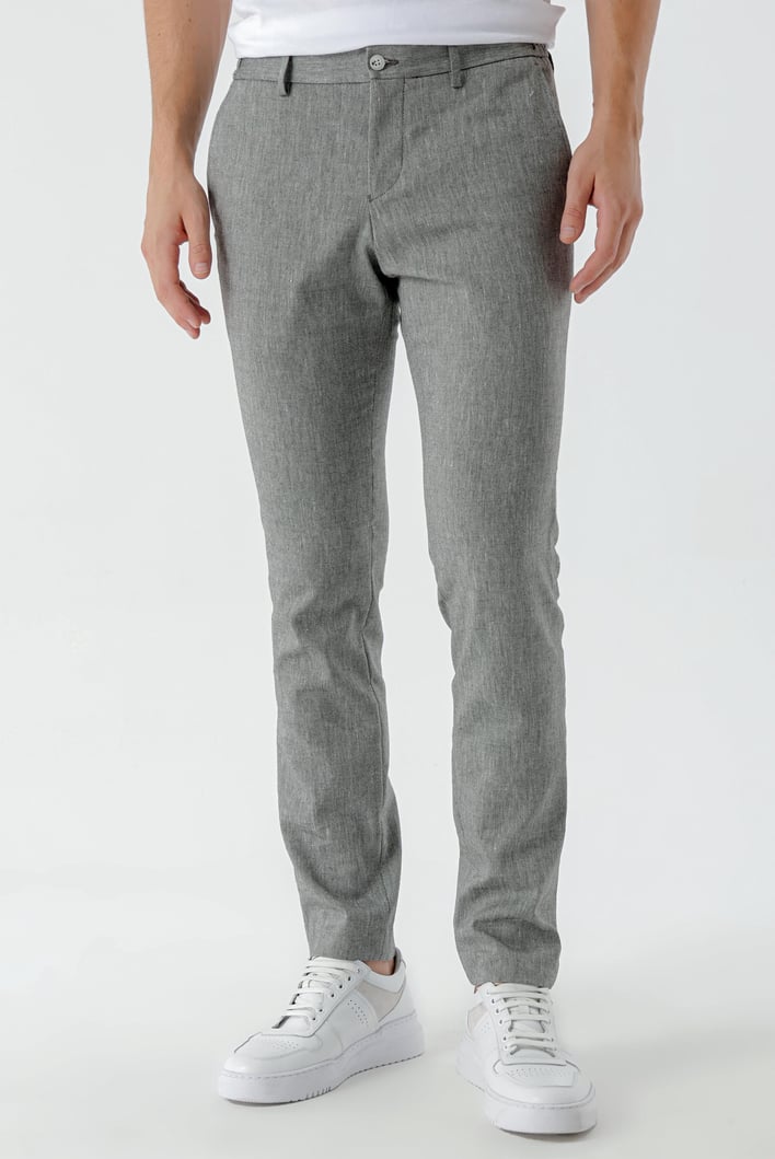 Morven Erkek Siyah Bond Desenli Poliviskon-Keten Slim Fit Pantolon