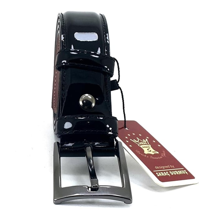 Saraç 1101 24K Erkek Klasik Dikişli Kemer - Siyah Rugan nehironline