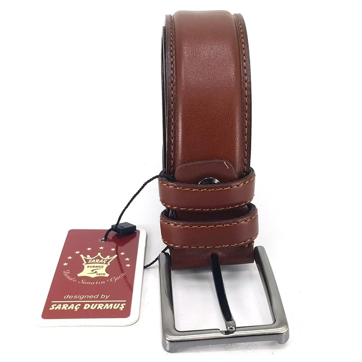Saraç 1101 24K Erkek Klasik Dikişli Kemer - Kızıl Taba nehironline