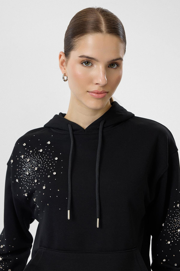 Taşlı Kapüşonlu Sweatshirt