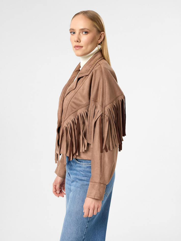 Püskül Detaylı Süet Ceket