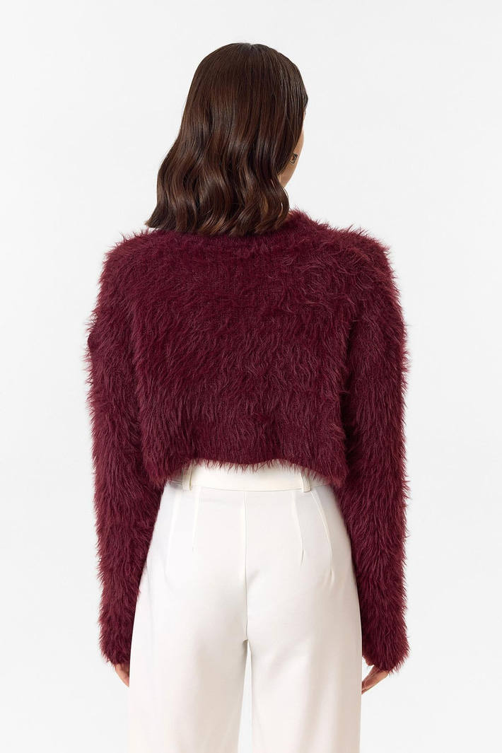 Bisiklet Yaka Crop Kazak