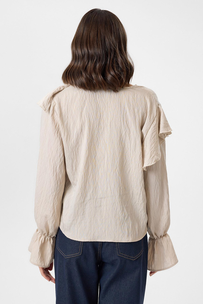 Volanlı Çizgili Bluz