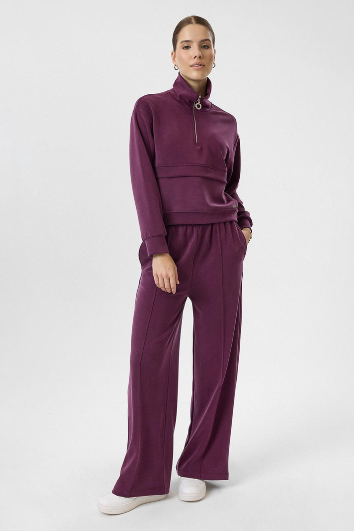Yarım Fermuarlı Cepli Modal Sweatshirt
