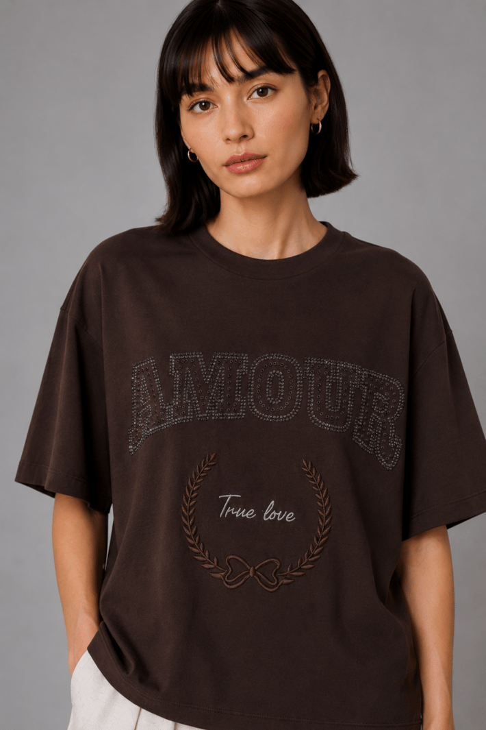 Amour İşlemeli Basic Tişört