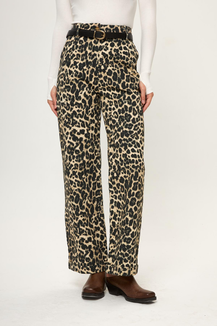 Leopar Desenli Yıkamalı Pantolon