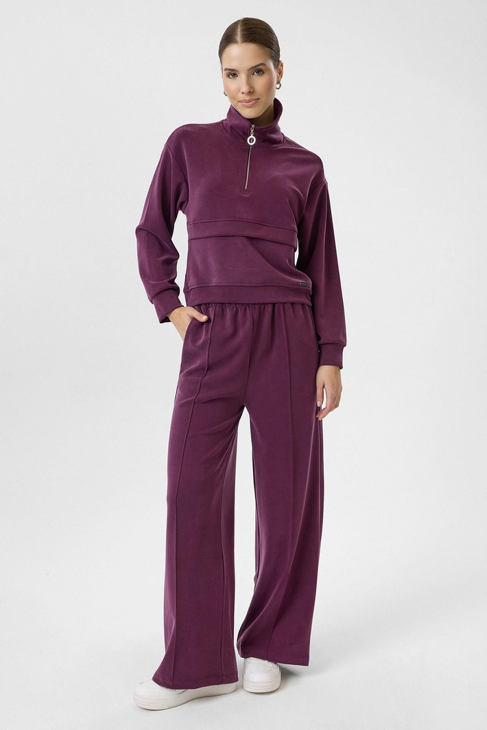 Yarım Fermuarlı Cepli Modal Sweatshirt