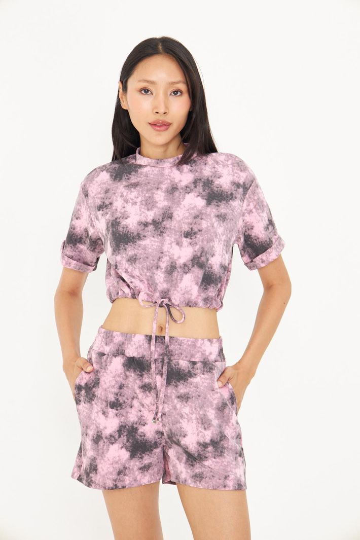 Desenli Bağlamalı Modal T-Shirt