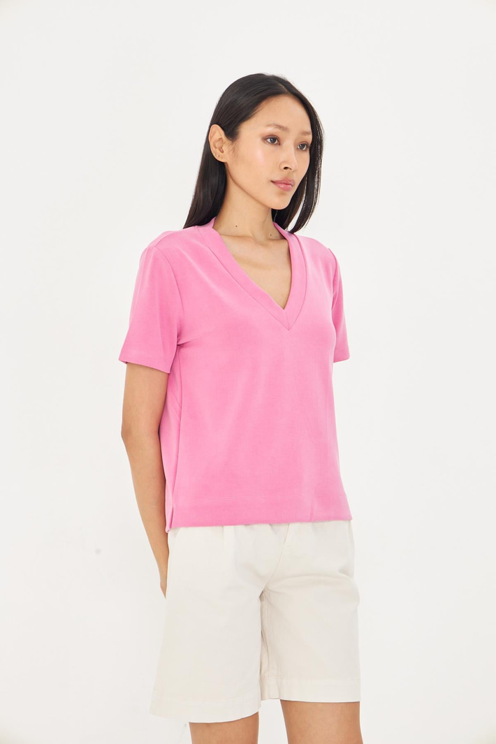 V Yaka Oversize Modal T-Shirt
