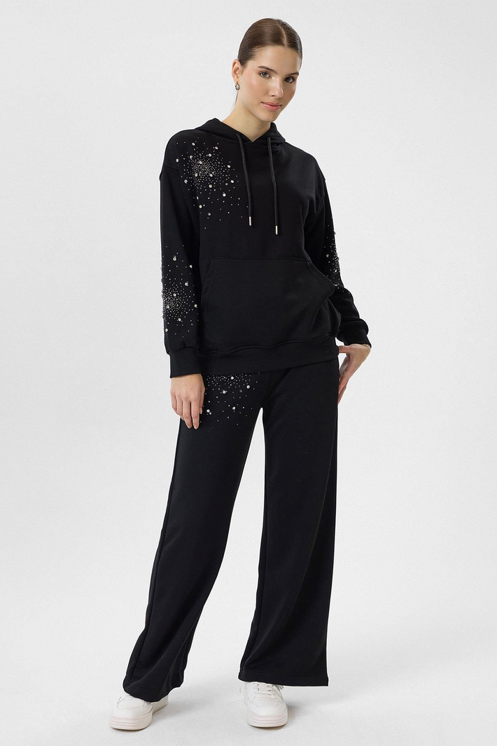 Taşlı Kapüşonlu Sweatshirt