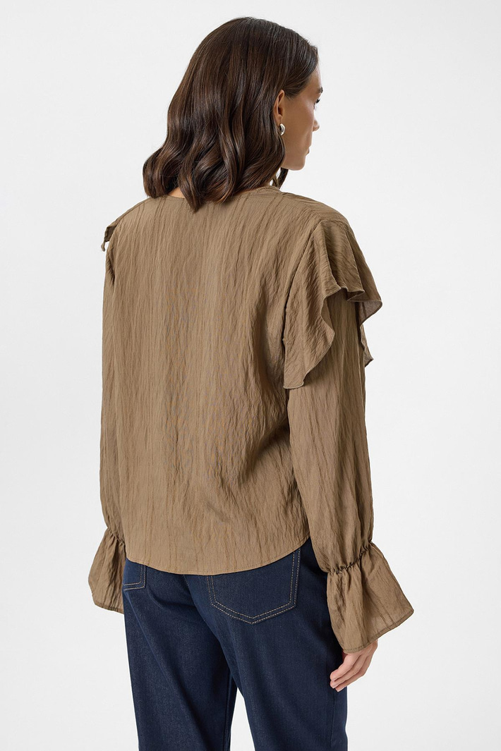 Volanlı Çizgili Bluz