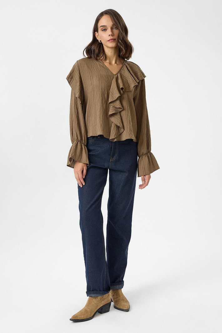 Volanlı Çizgili Bluz