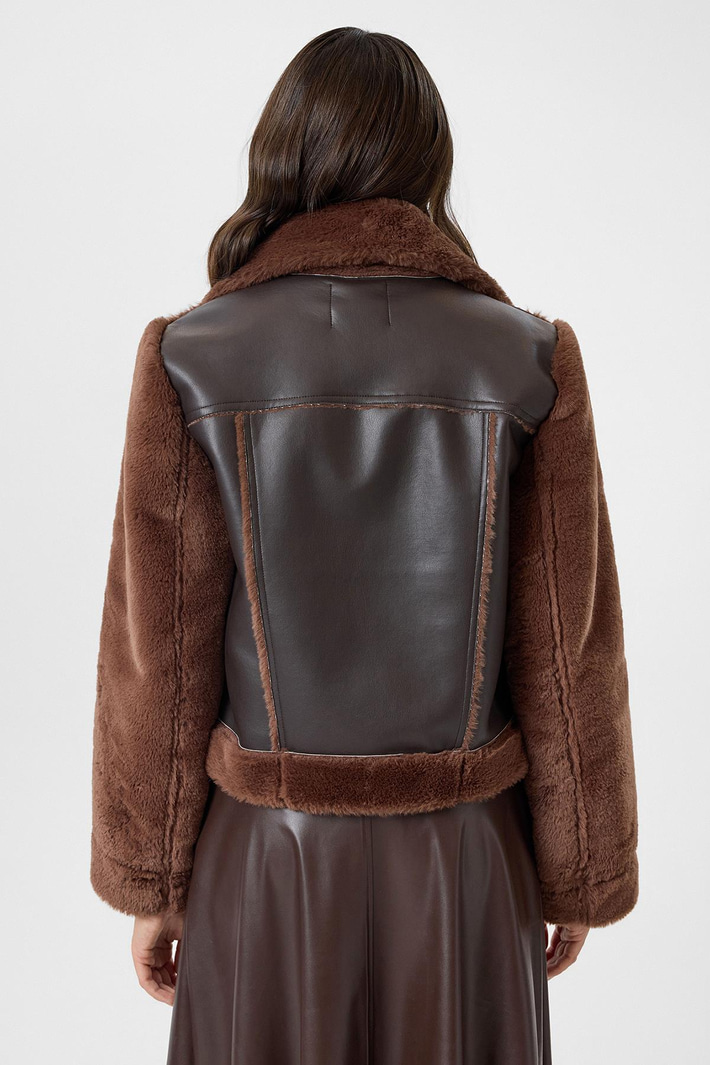Çift Cepli Deri Peluş Mont
