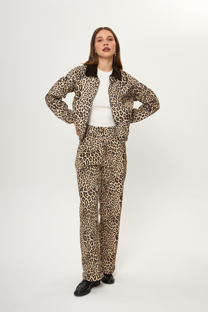 Leopar Desenli Yıkamalı Pantolon