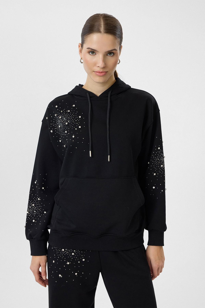 Taşlı Kapüşonlu Sweatshirt