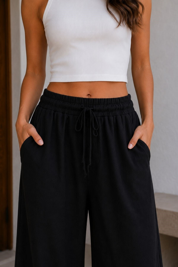 Beli Lastikli Bol Paça Pantolon