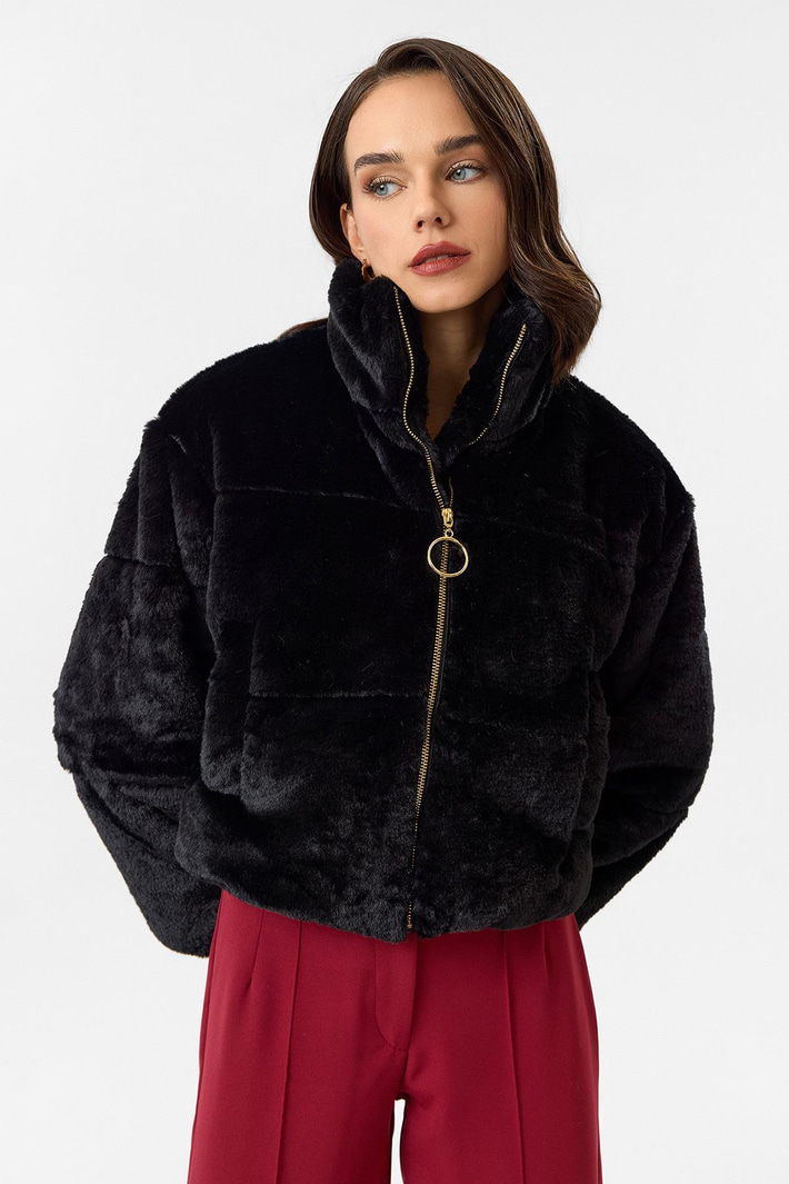 Fleto Cepli Alt Büzgülü Kapitone Peluş Mont