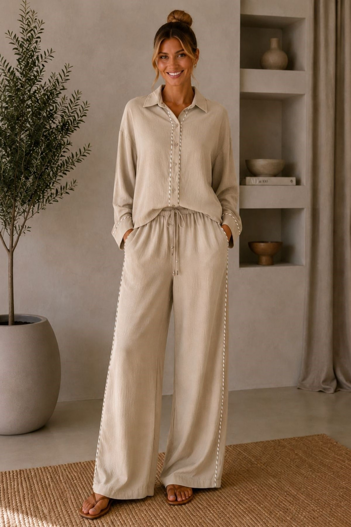 Şeritli Müslin Pantolon