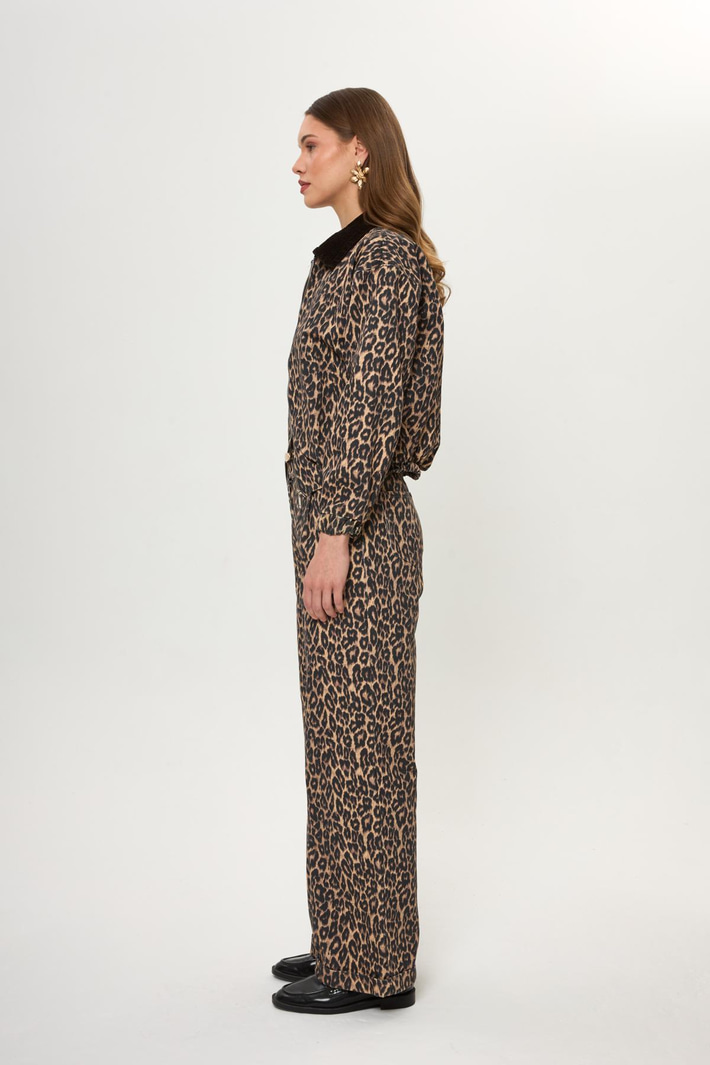 Leopar Desenli Yıkamalı Pantolon