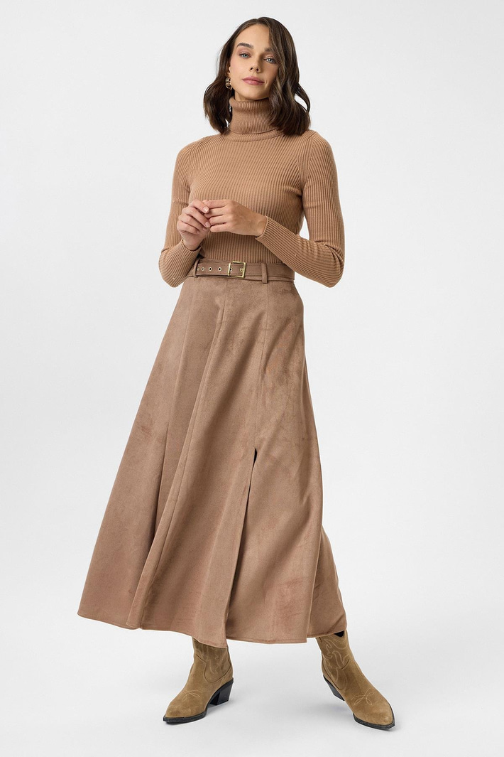 Yırtmaçlıı Uzun Süet Etek