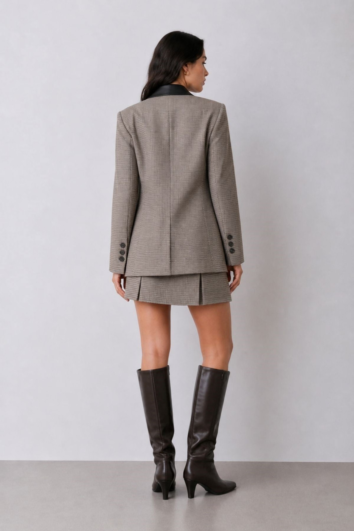 Kruvaze Yaka Ekose Blazer Ceket