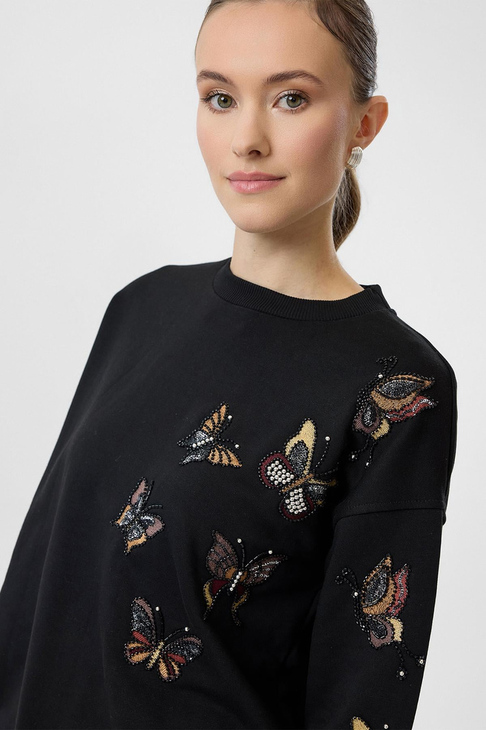 Kelebek Nakışlı Sweatshirt