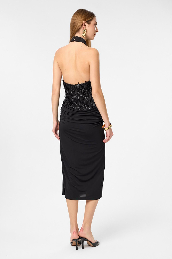 Halter Yaka Drape Elbise