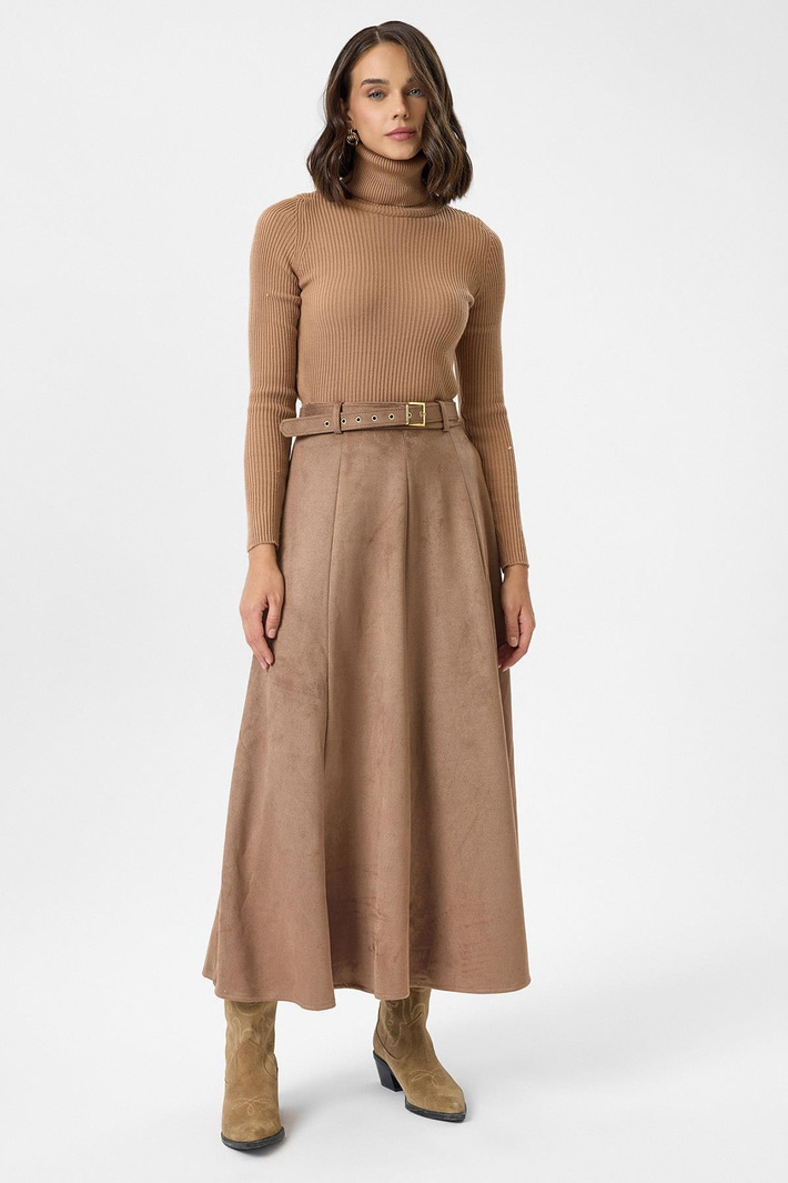 Yırtmaçlıı Uzun Süet Etek