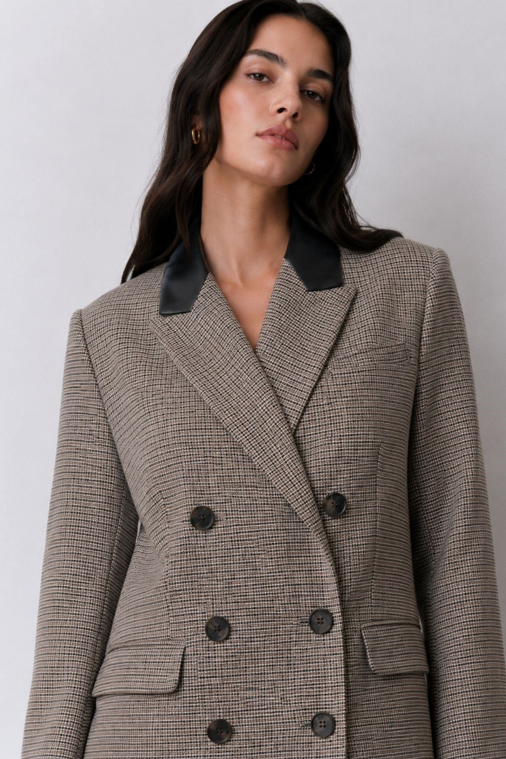 Kruvaze Yaka Ekose Blazer Ceket