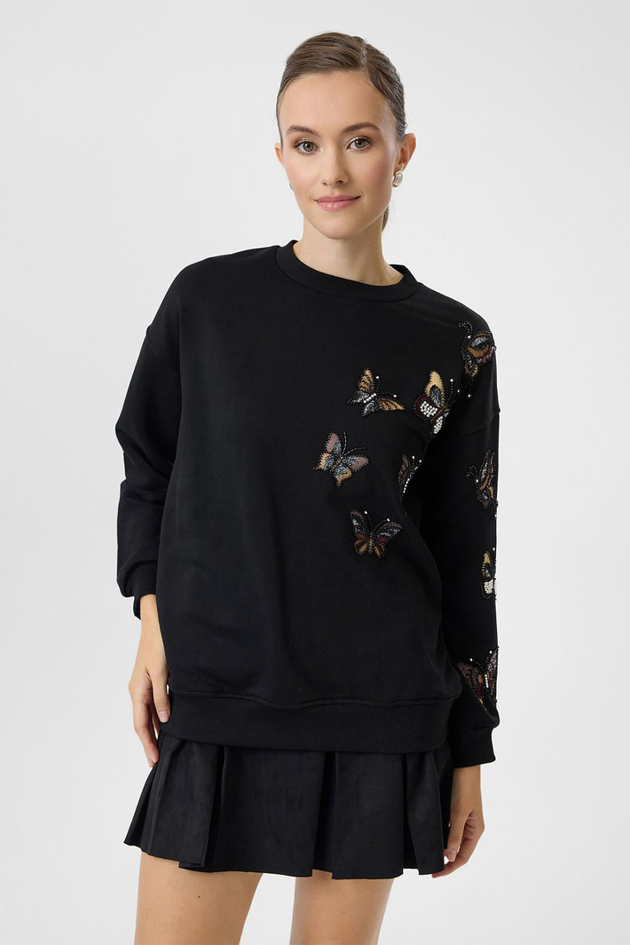 Kelebek Nakışlı Sweatshirt