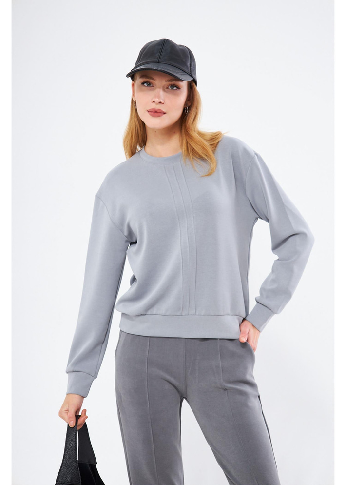 Bisiklet Yaka Uzun Kol Modal Sweatshirt 