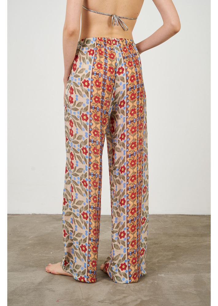 Çiçek Desen Lastikli Pantolon