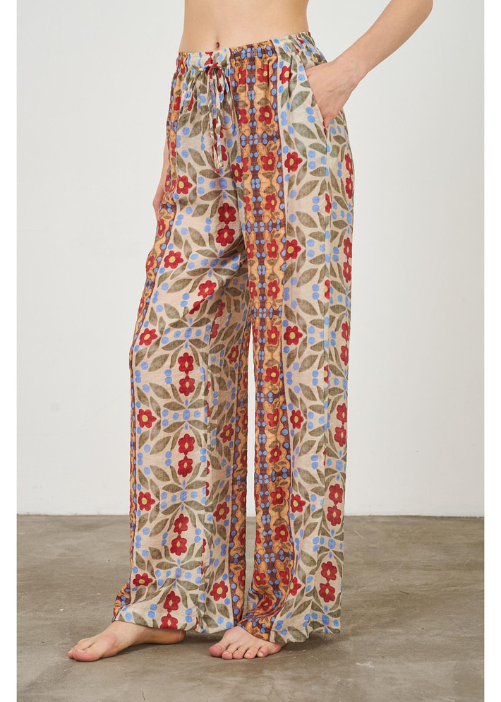 Çiçek Desen Lastikli Pantolon