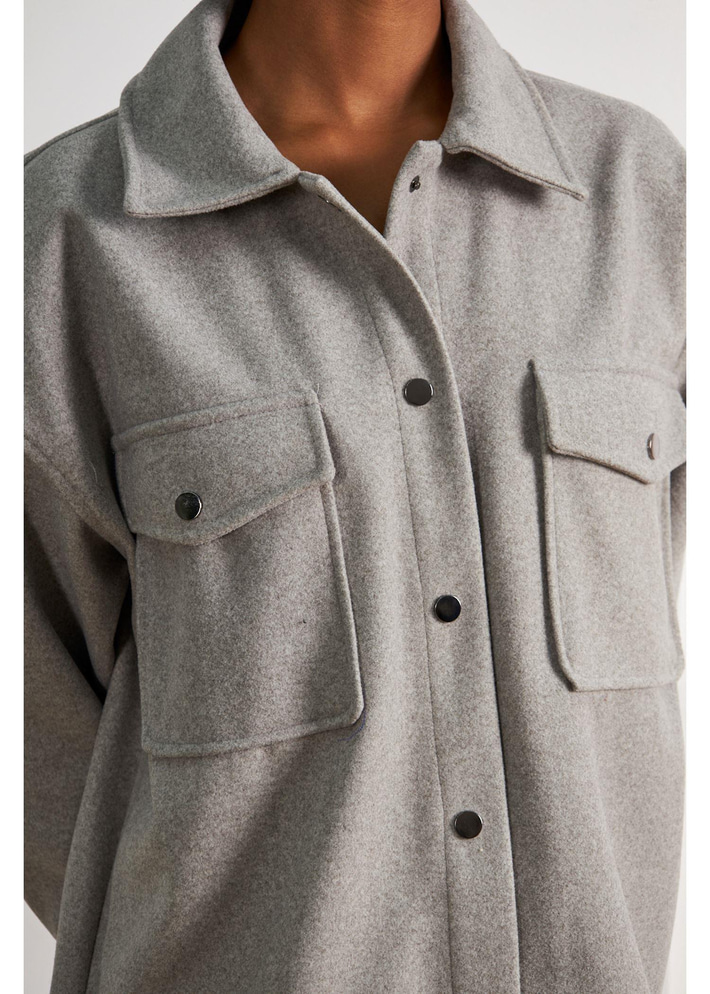 Çıtçıtlı Melanjlı Kaşe Gömlek 