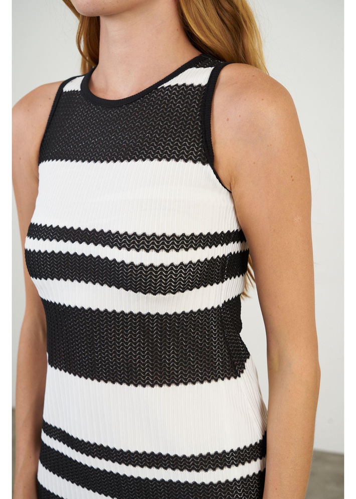 Çizgili Sıfır Kol Elbise