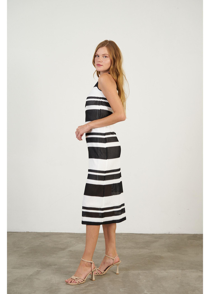 Çizgili Sıfır Kol Elbise