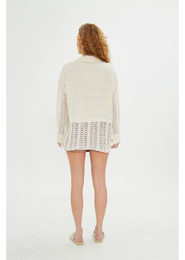 Dantel Garnili Ketenli Müslin Gömlek 