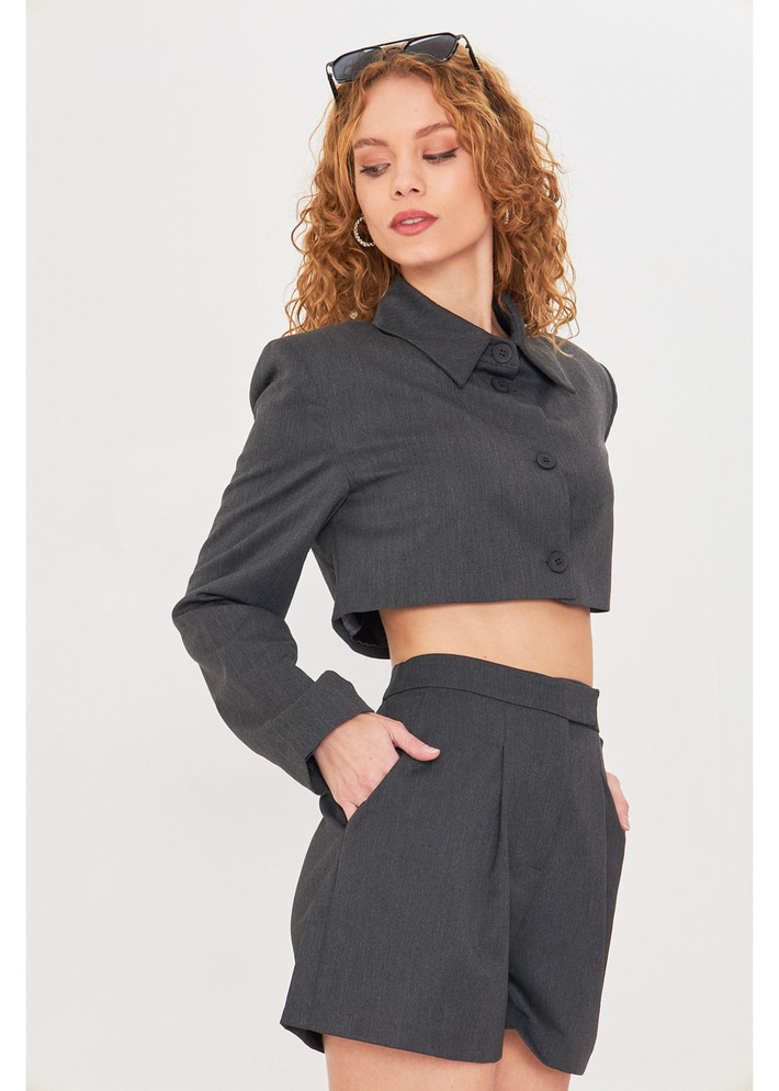 Düğmeli Crop Blazer Ceket 