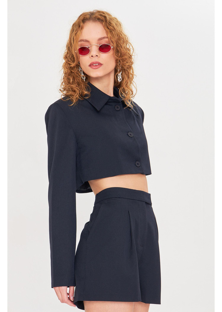 Düğmeli Crop Blazer Ceket 